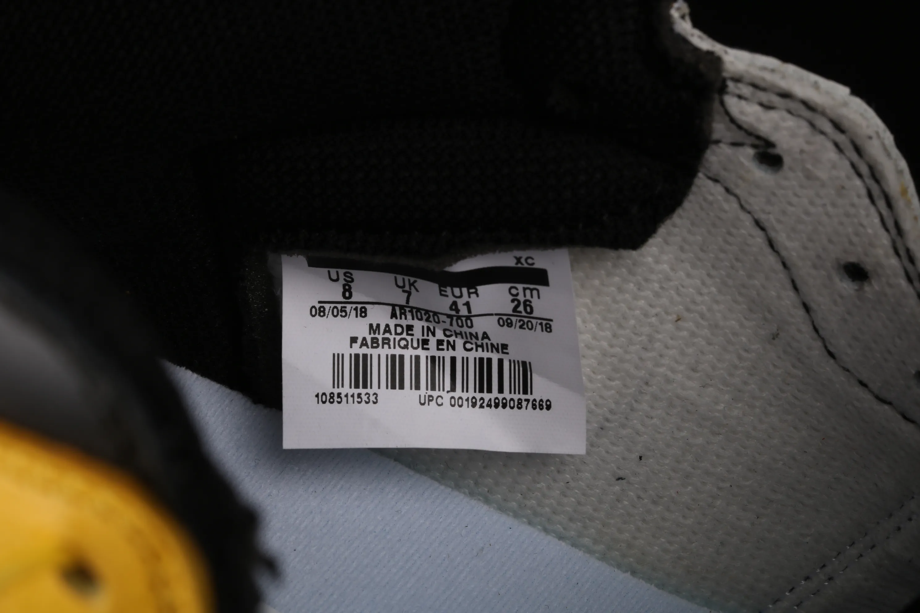 All categories Air Jordan Jordan series basketball shoes Air Jordan 1 High Air Jordan 1 Retro High OG "Yellow Toe" AJ1 Joe 1 new black and yellow toe AR1020-700